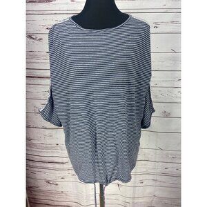 Terra & Sky Womens Striped‎ Lace Trim Tunic Top Size XL Blue/White